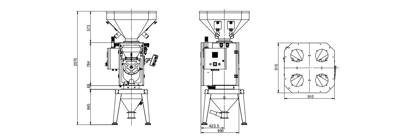 Technical drawing of a blender machine